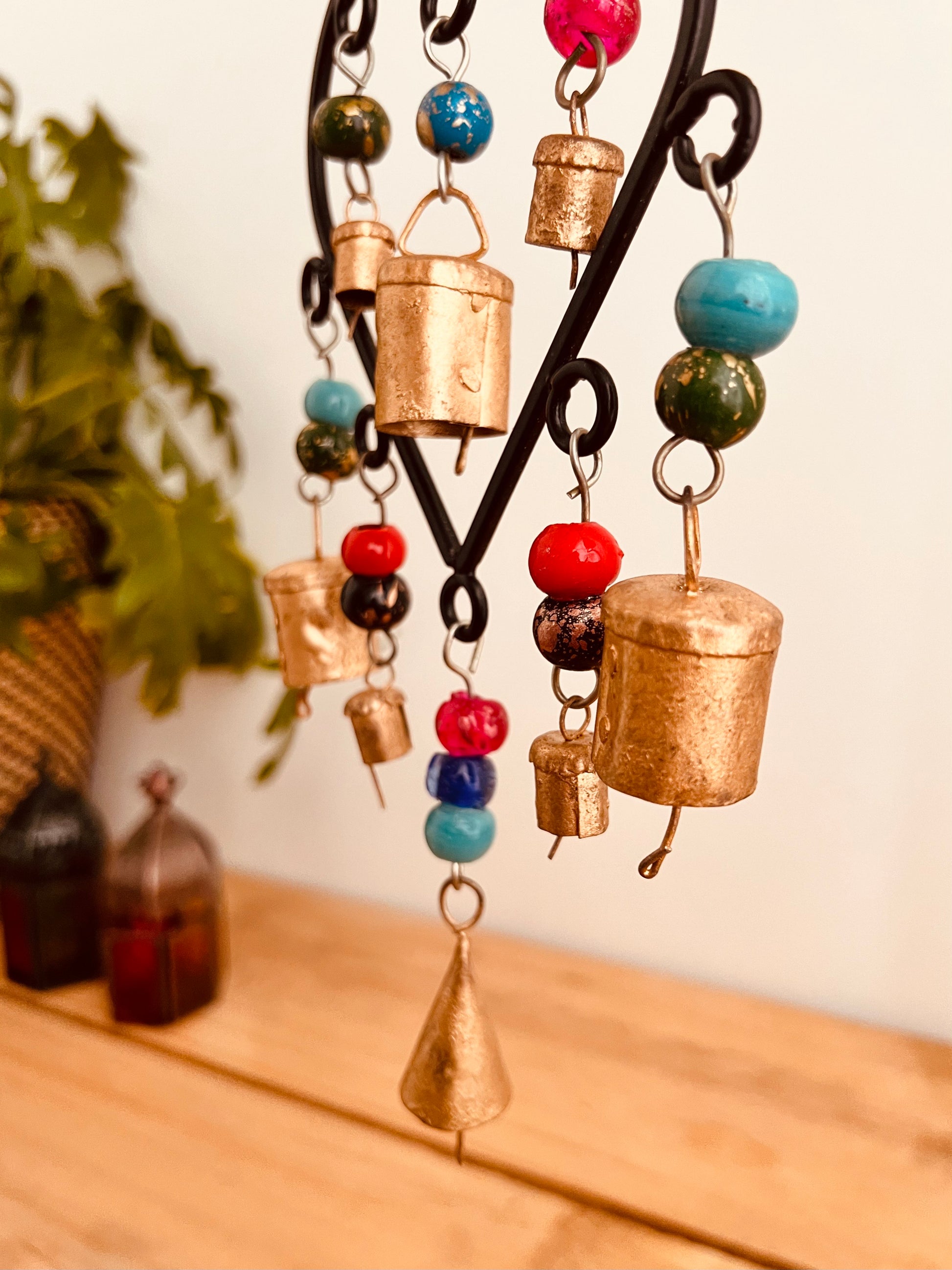 Handmade Fair Trade Ethically Sourced Bohemian Heart Metal Bell Wind Chime Hippie Outdoors Inside 