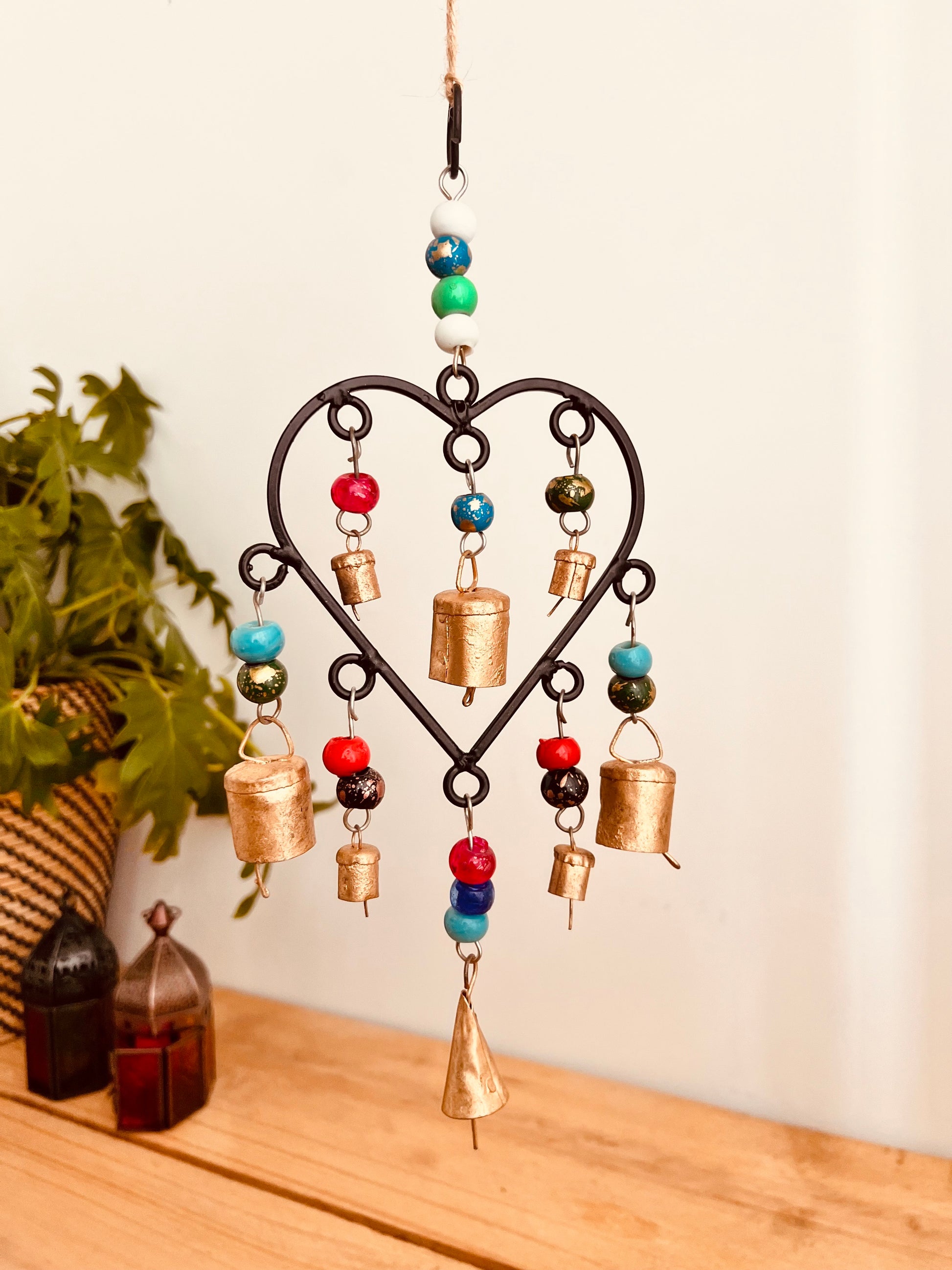 Handmade Fair Trade Ethically Sourced Bohemian Heart Metal Bell Wind Chime Hippie Outdoors Inside 