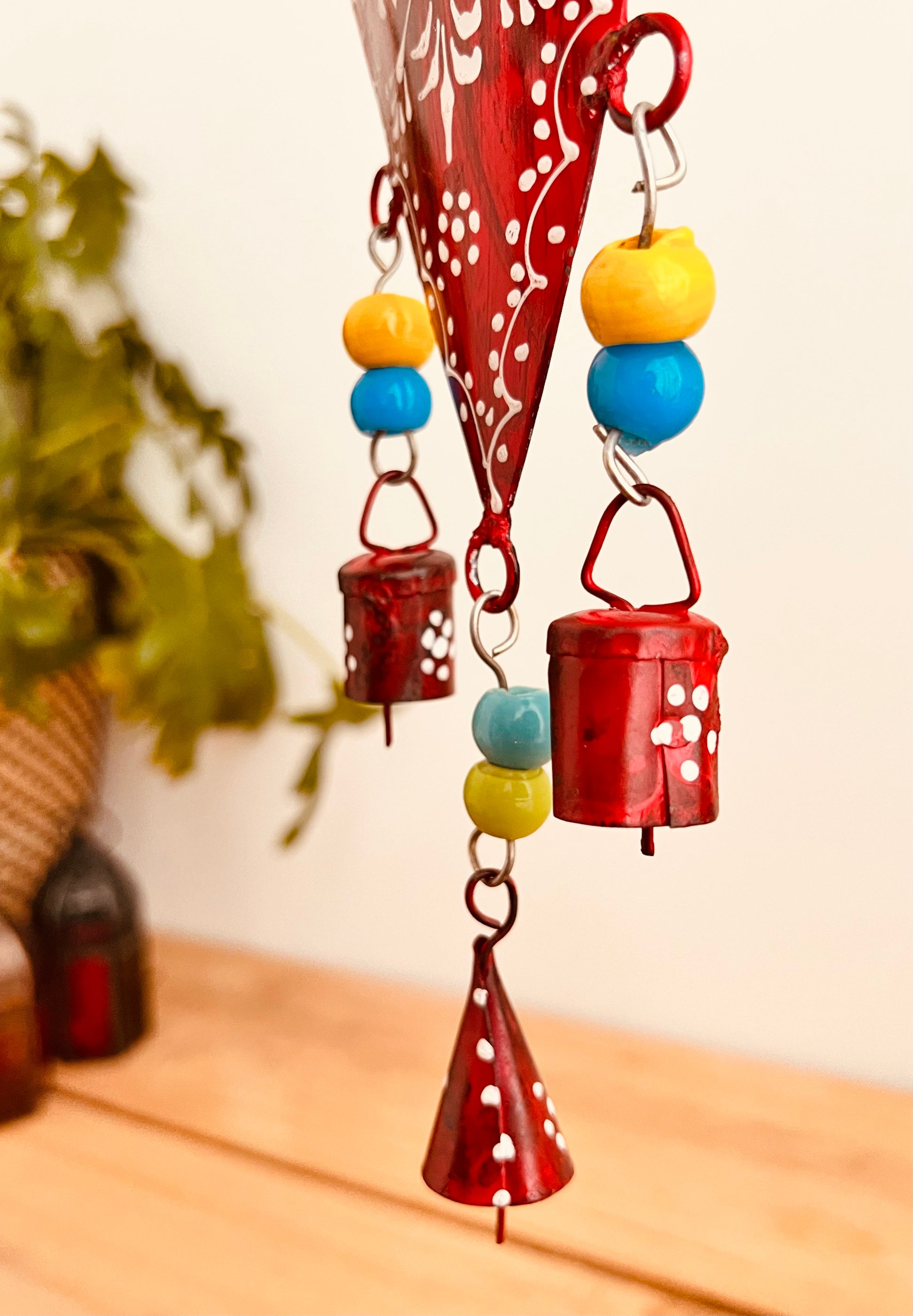 Handmade Fair Trade Ethically Sourced Bohemian Heart Red Bell Wind Chime Hippie Outdoors Inside 
