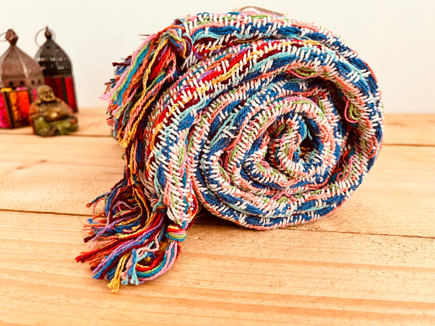 Handmade Fair Trade Ethically Sourced Bohemian Hippie Rainbow Throw Sofa Blanket 
