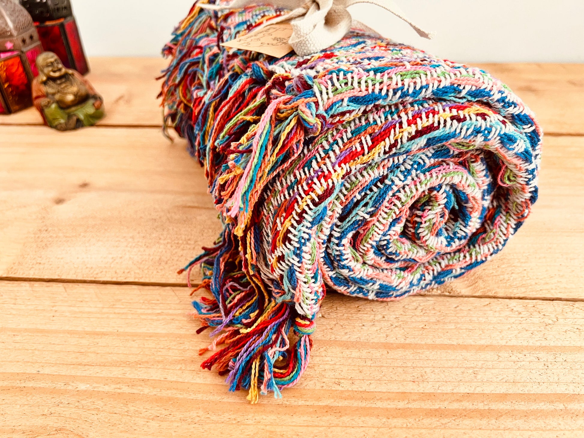 Handmade Fair Trade Ethically Sourced Bohemian Hippie Rainbow Throw Sofa Blanket 