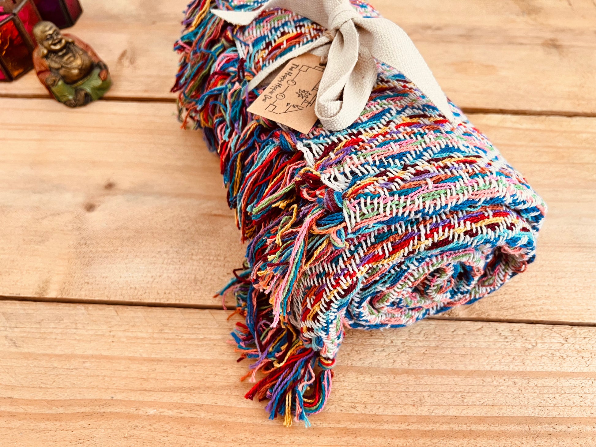 Handmade Fair Trade Ethically Sourced Bohemian Hippie Rainbow Throw Sofa Blanket 
