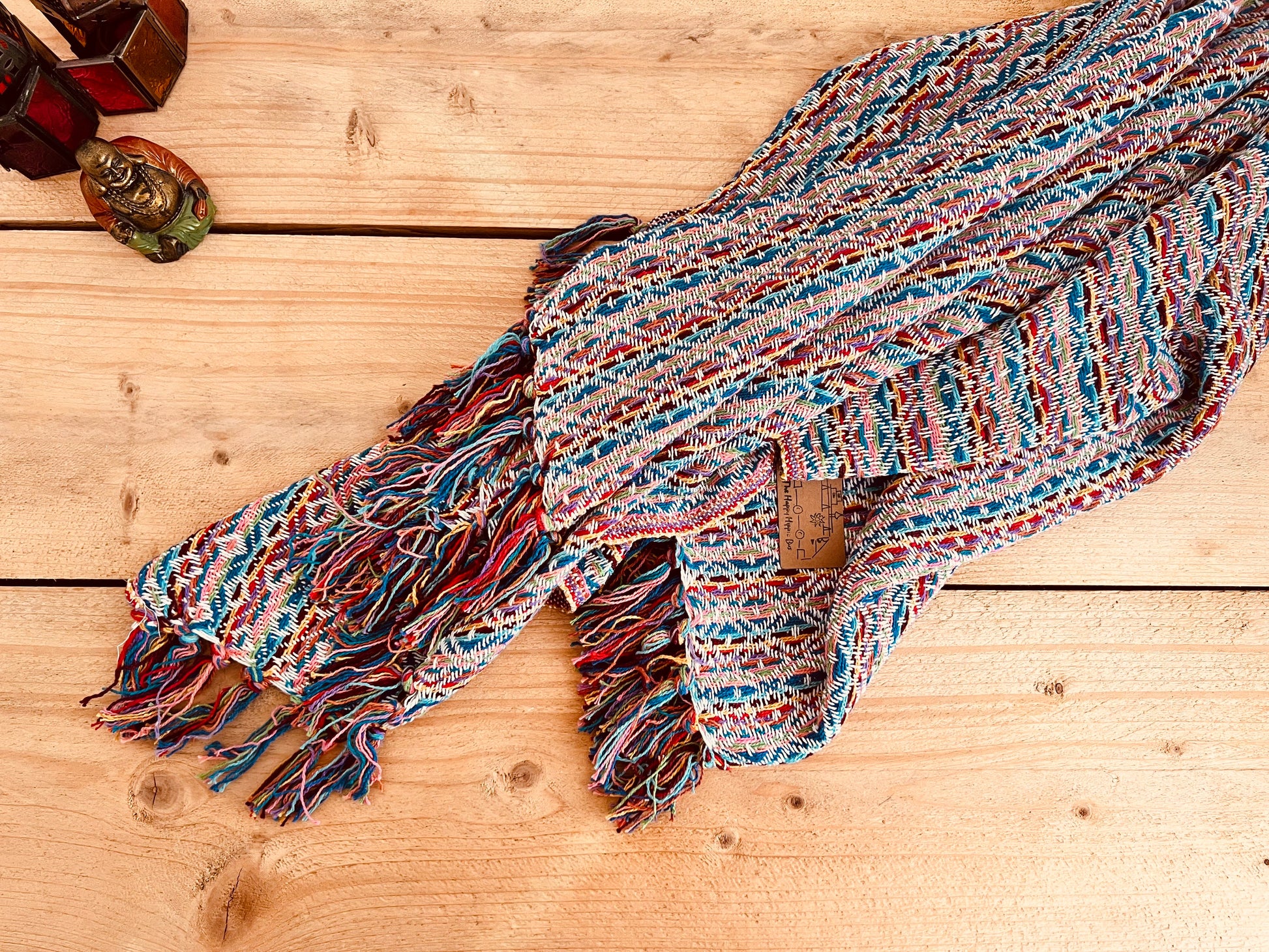 Handmade Fair Trade Ethically Sourced Bohemian Hippie Rainbow Throw Sofa Blanket 