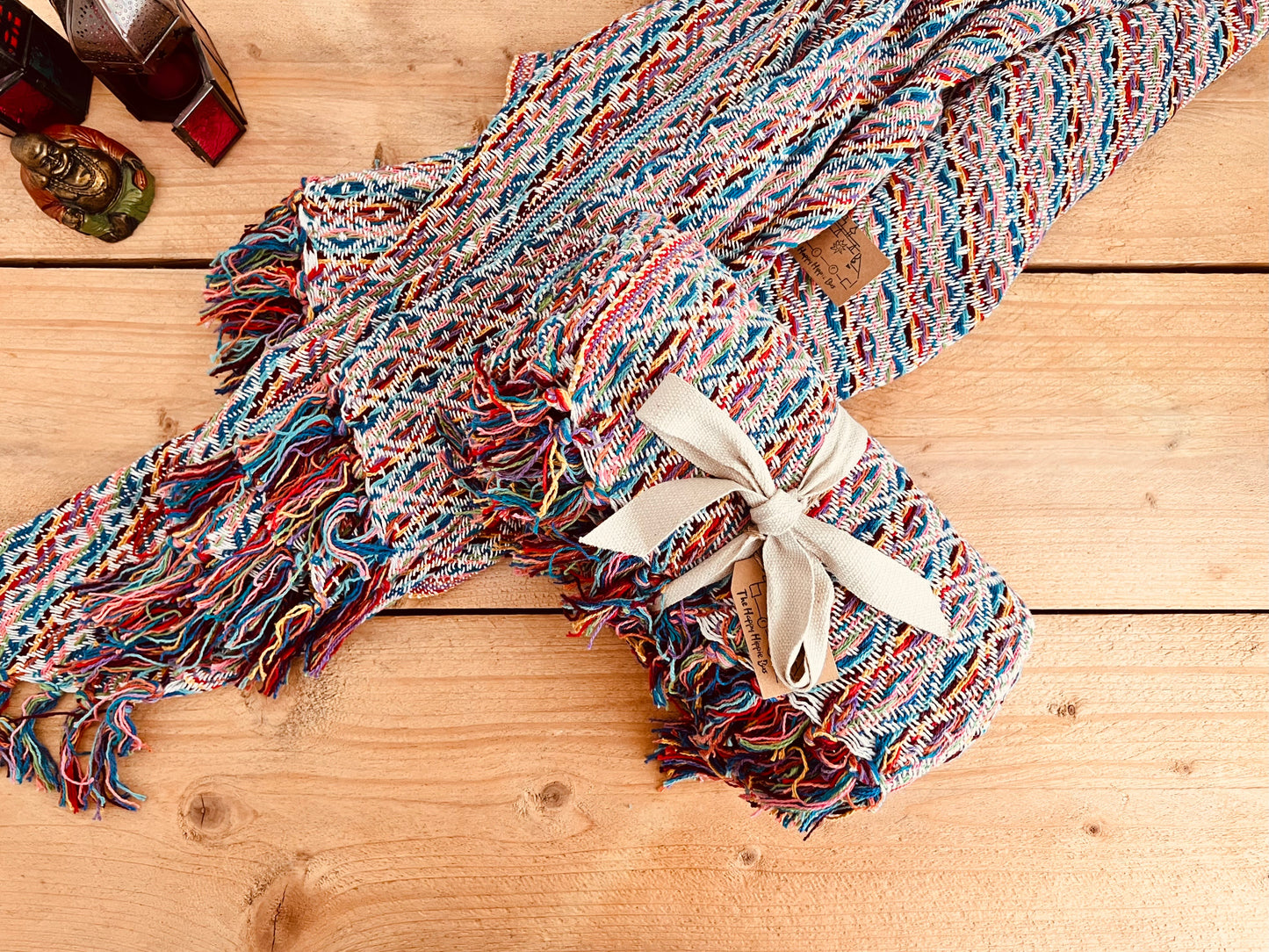 Handmade Fair Trade Ethically Sourced Bohemian Hippie Rainbow Throw Sofa Blanket 