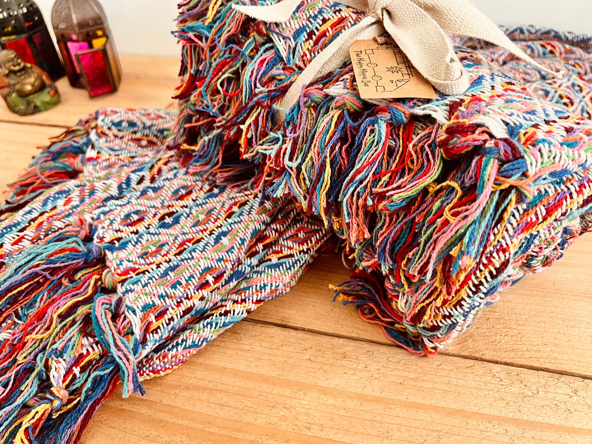Handmade Fair Trade Ethically Sourced Bohemian Hippie Rainbow Throw Sofa Blanket 