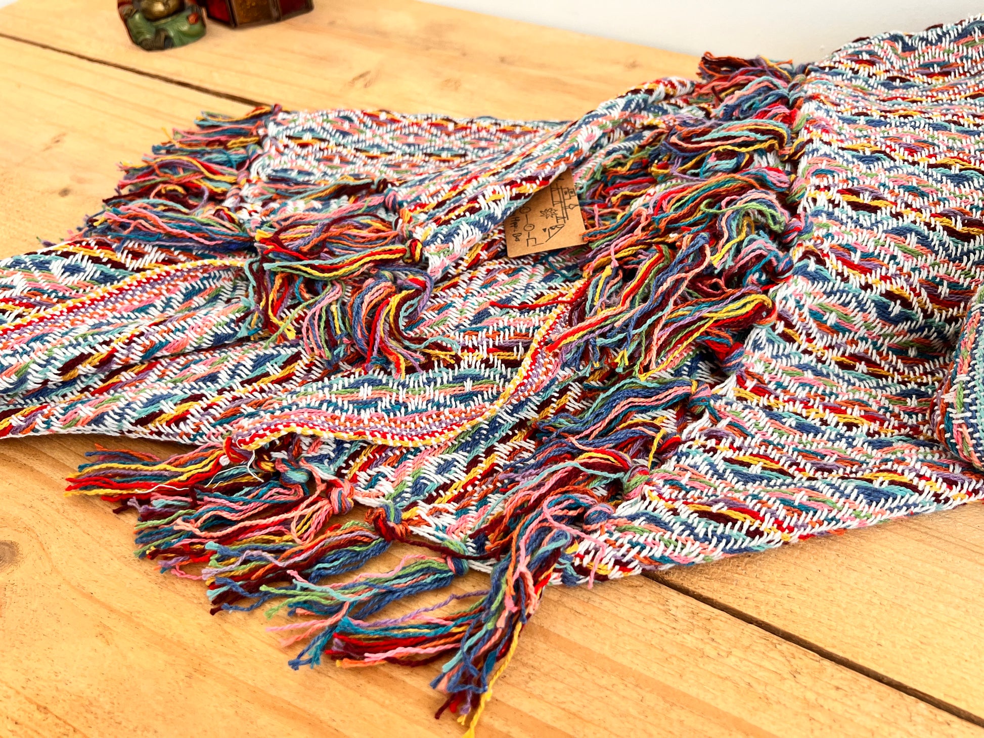 Handmade Fair Trade Ethically Sourced Bohemian Hippie Rainbow Throw Sofa Blanket 