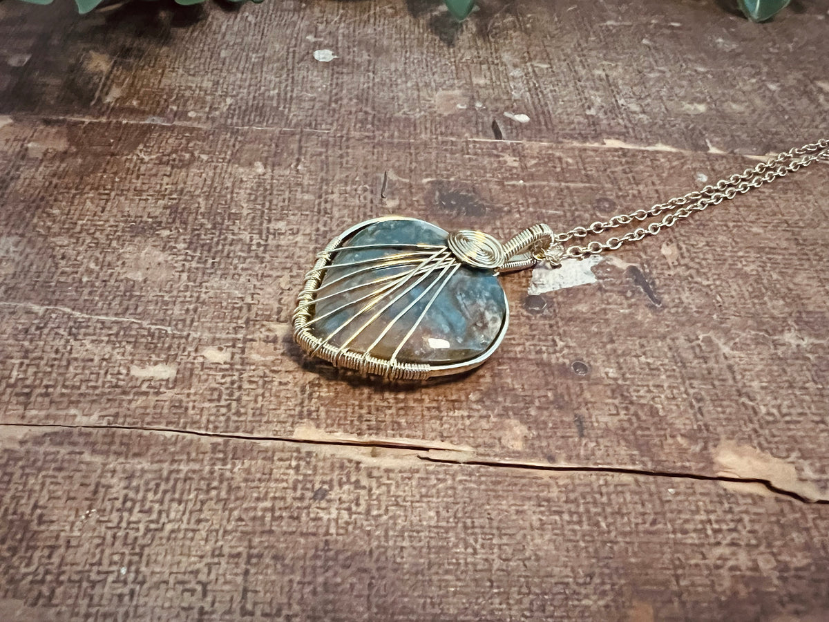 Handmade Agate Pendant Necklace, Gold Wire Wrapped Jewellery