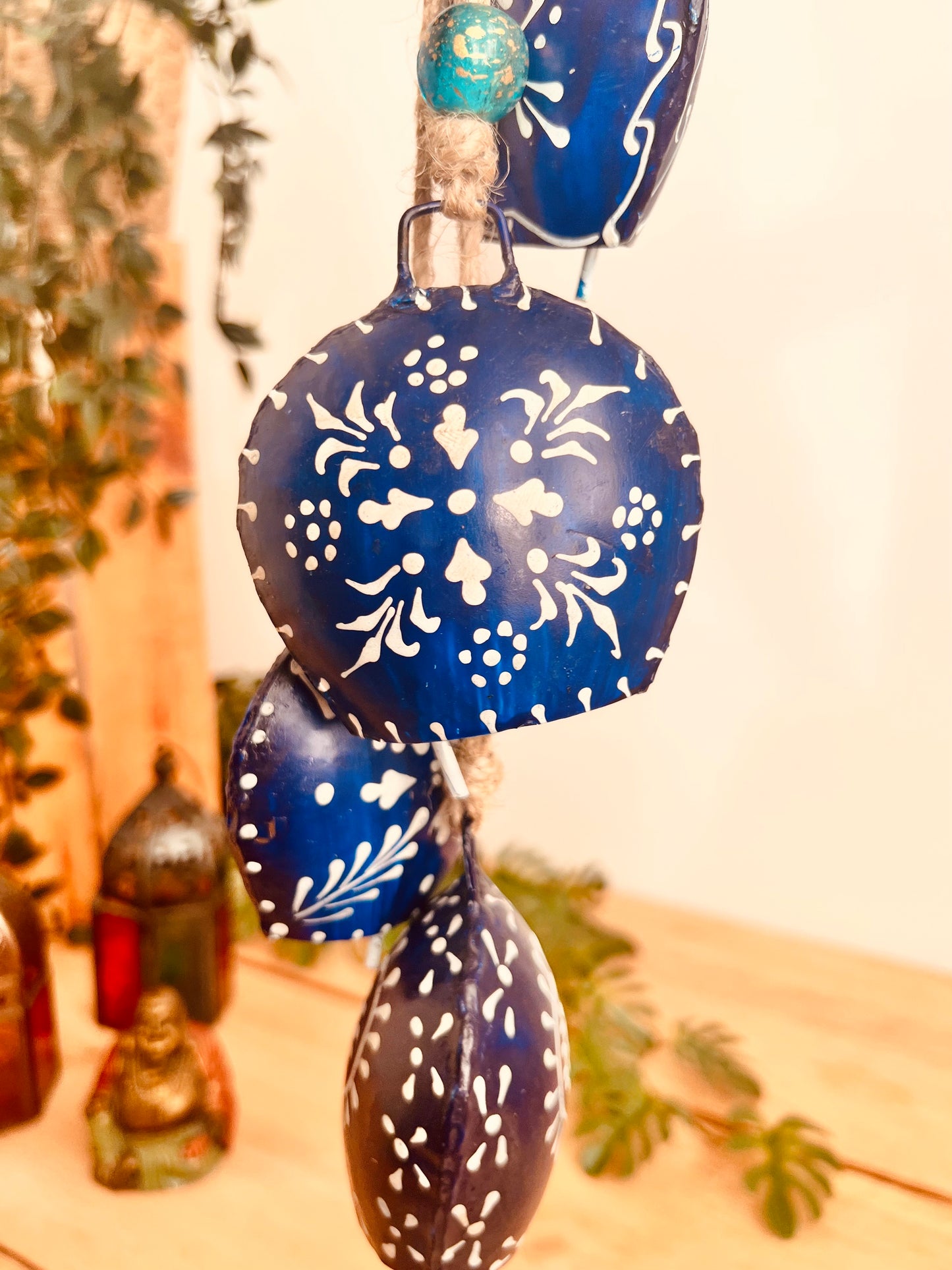 Hand Painted Midnight Blue Cowbell Wind Chime