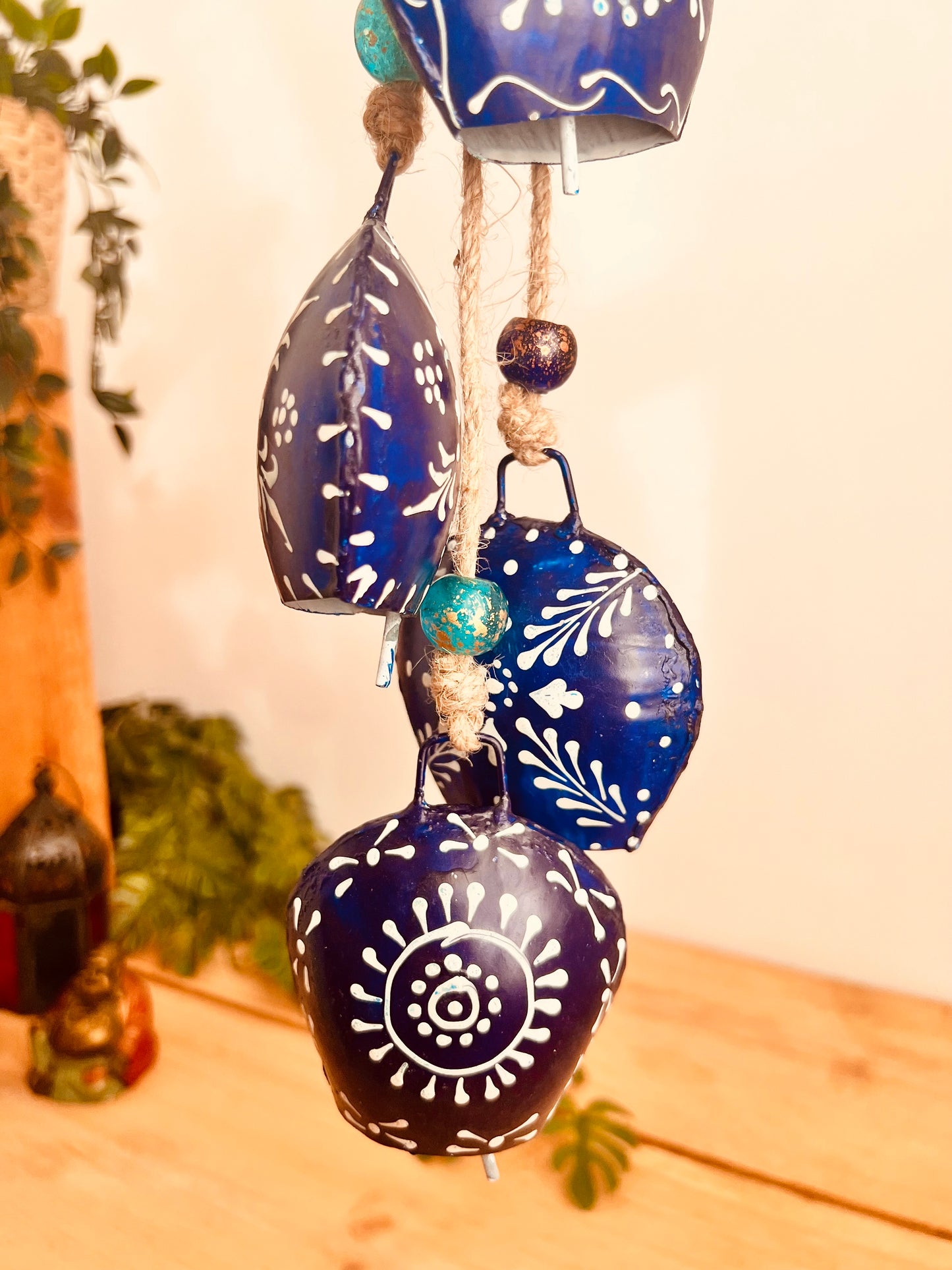 Hand Painted Midnight Blue Cowbell Wind Chime