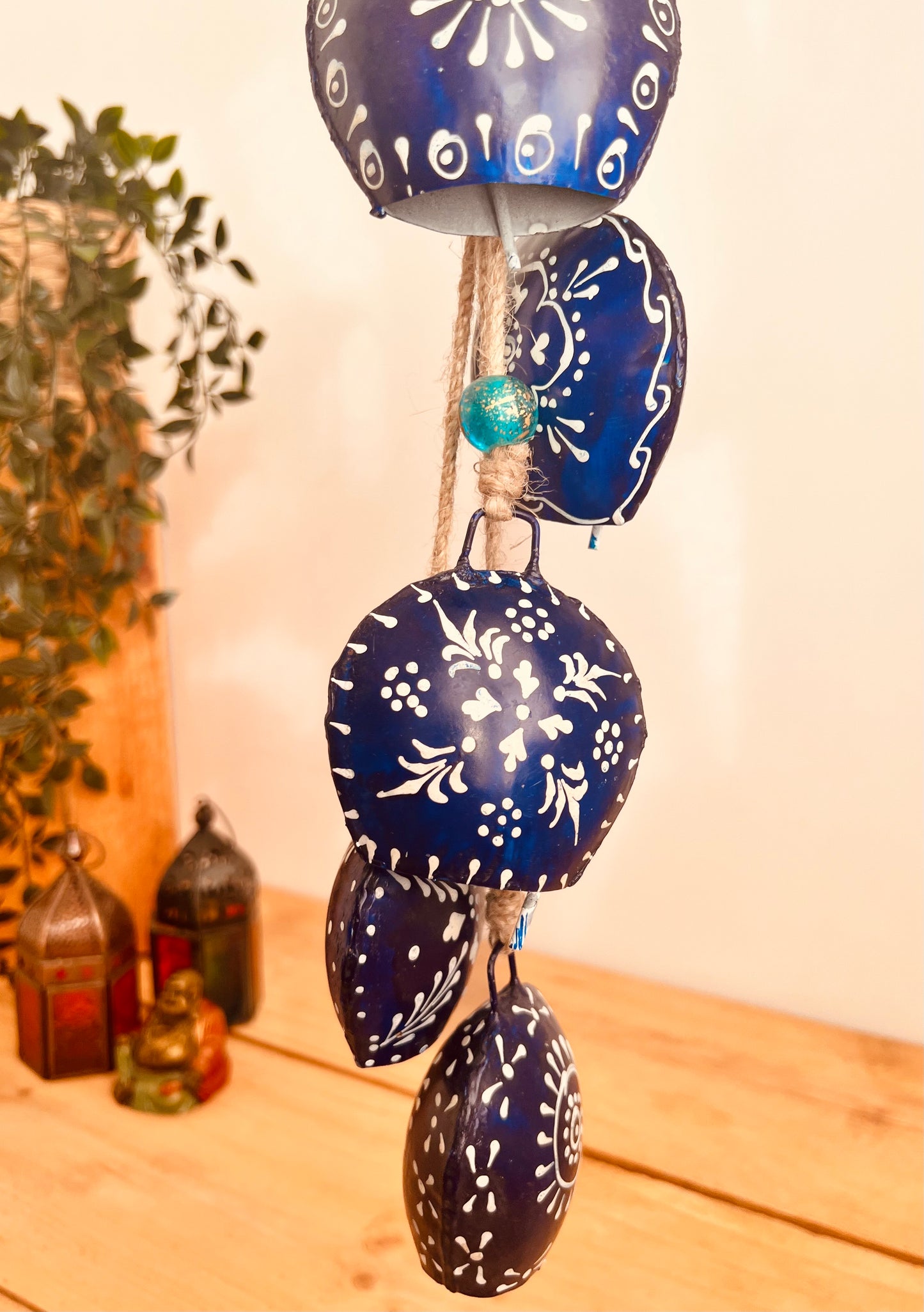 Hand Painted Midnight Blue Cowbell Wind Chime