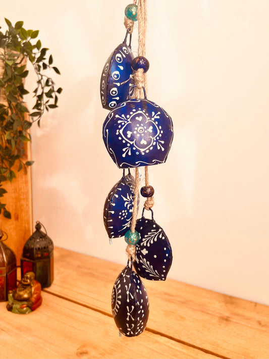 Decorative blue hanging bells bohemian windchime hippie decor