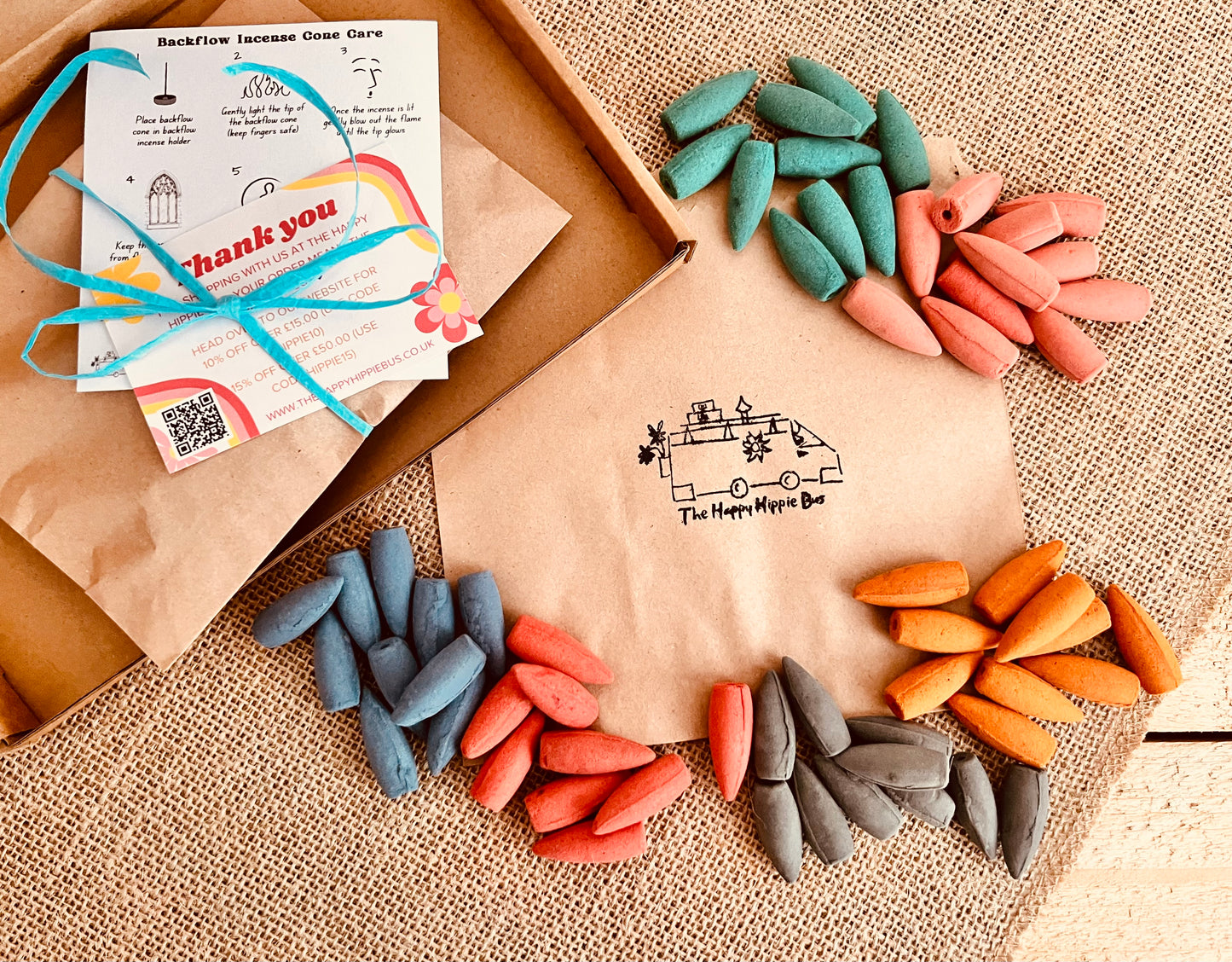 Letter box eco packaging parcel box Handmade Backflow incense cones, mixed scented duo back flow incense cones, for home fragrance, meditation, mindfulness, relaxation & calm