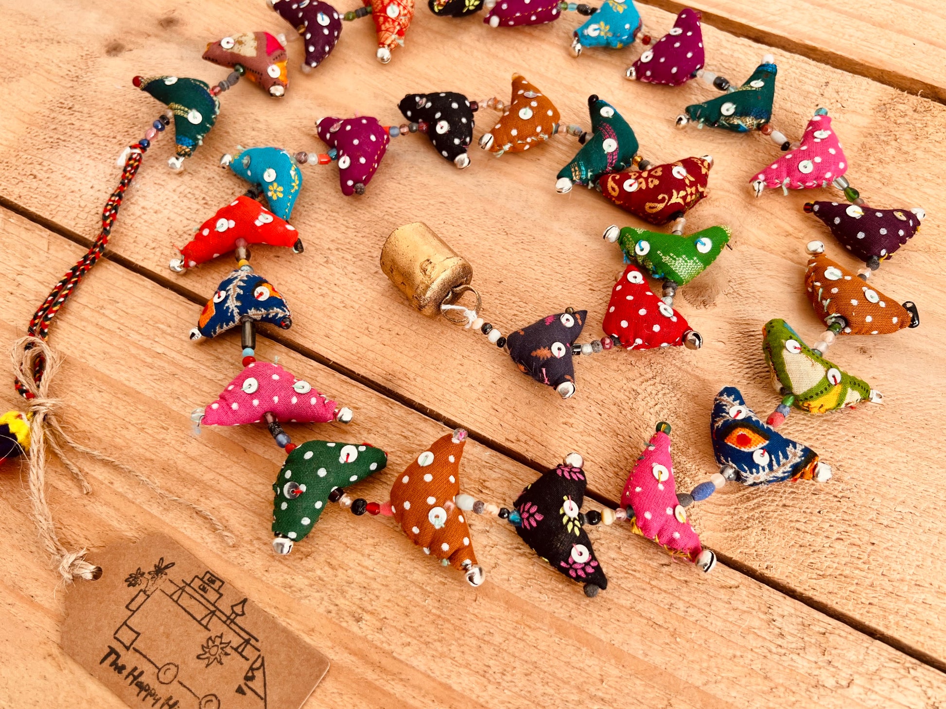 Handmade Fair Trade Ethically Sourced Bohemian Hippie Recycled Fabric mini toys Bird Bells Traditional Tota Indian bell home doorway Window Decor long size & multicoloured 