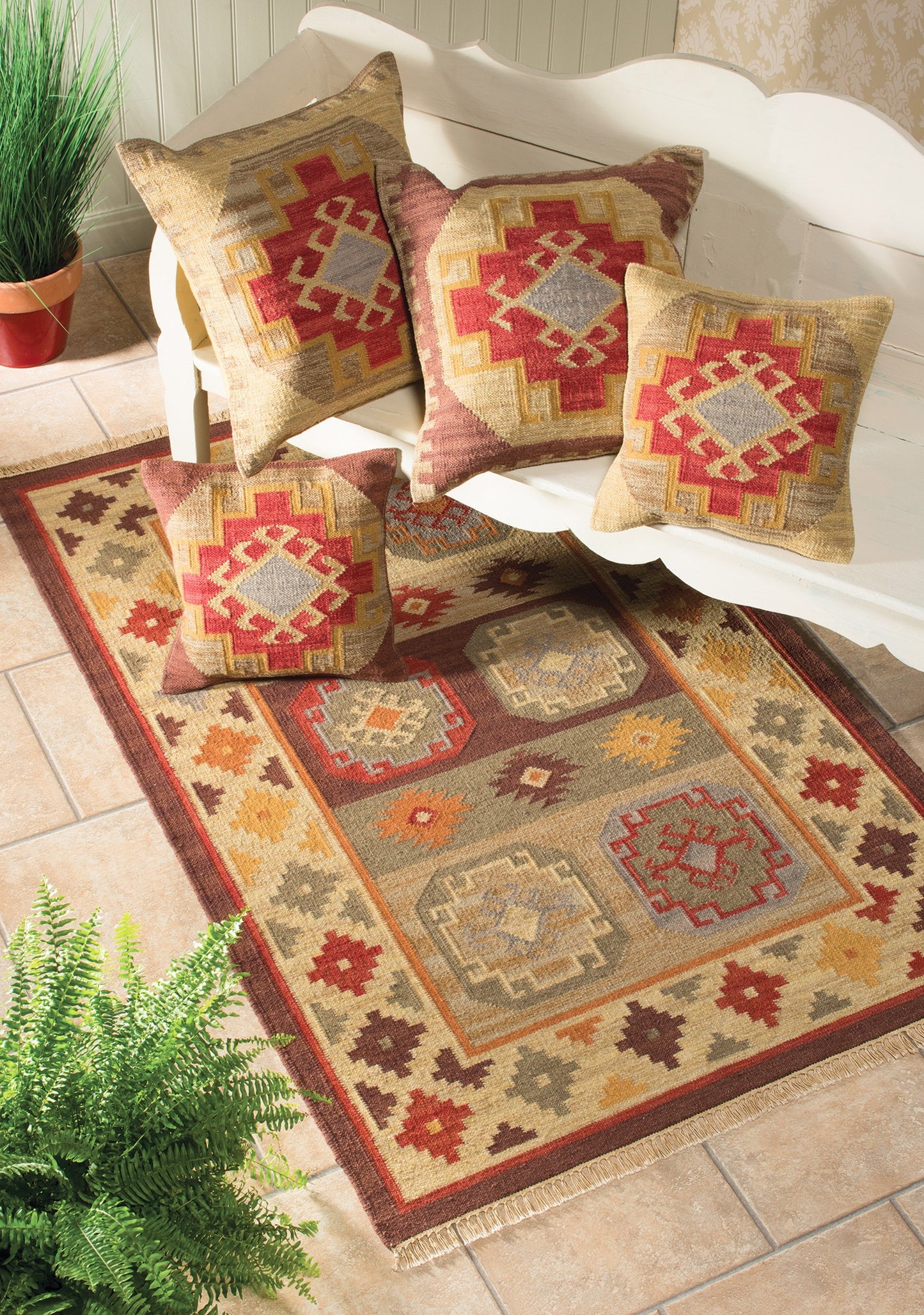 Handmade Kilim Rug Orange & Brown