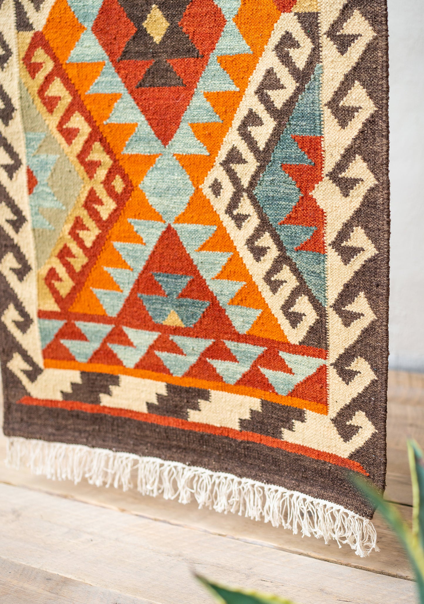 Bohemian Hand Loom Orange & Brown Kilim Rug Runner