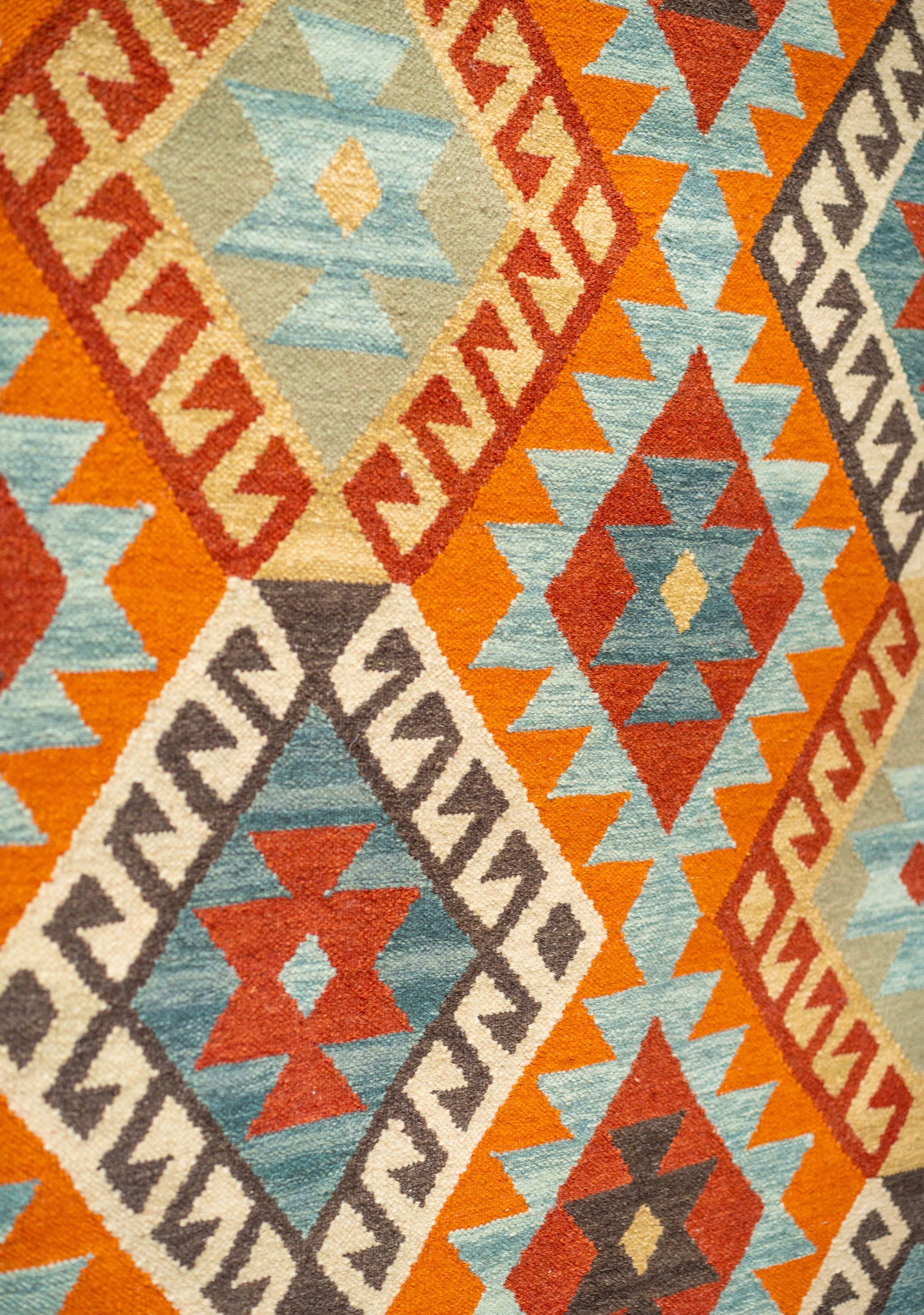 Bohemian Hand Loom Orange & Brown Kilim Rug Runner