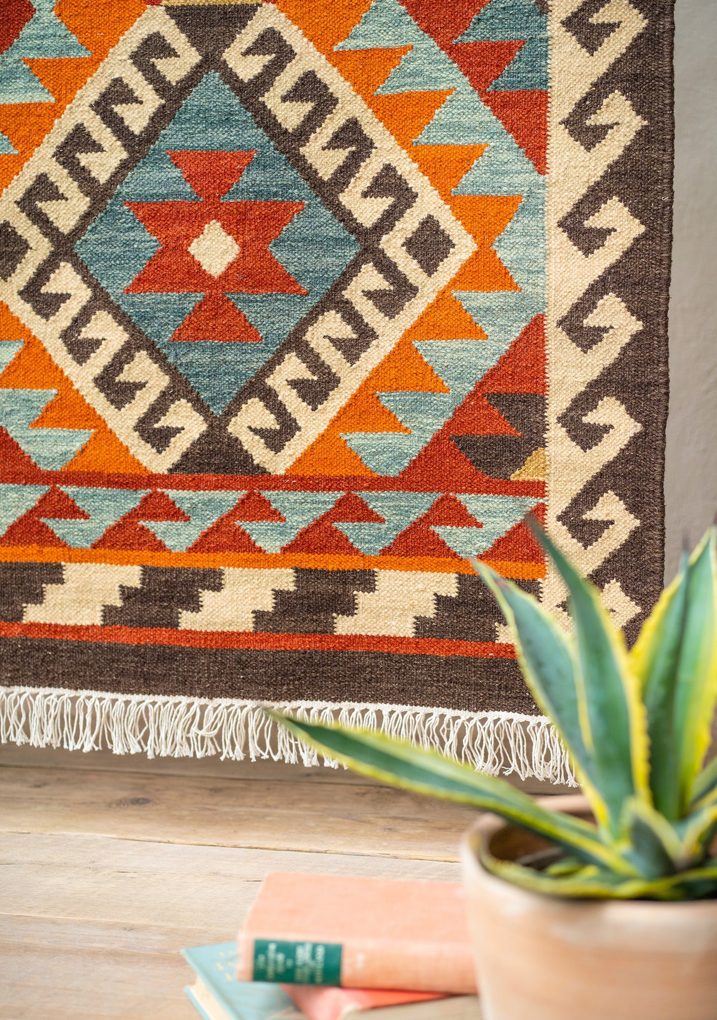 Bohemian Hand Loom Orange & Brown Kilim Rug Runner