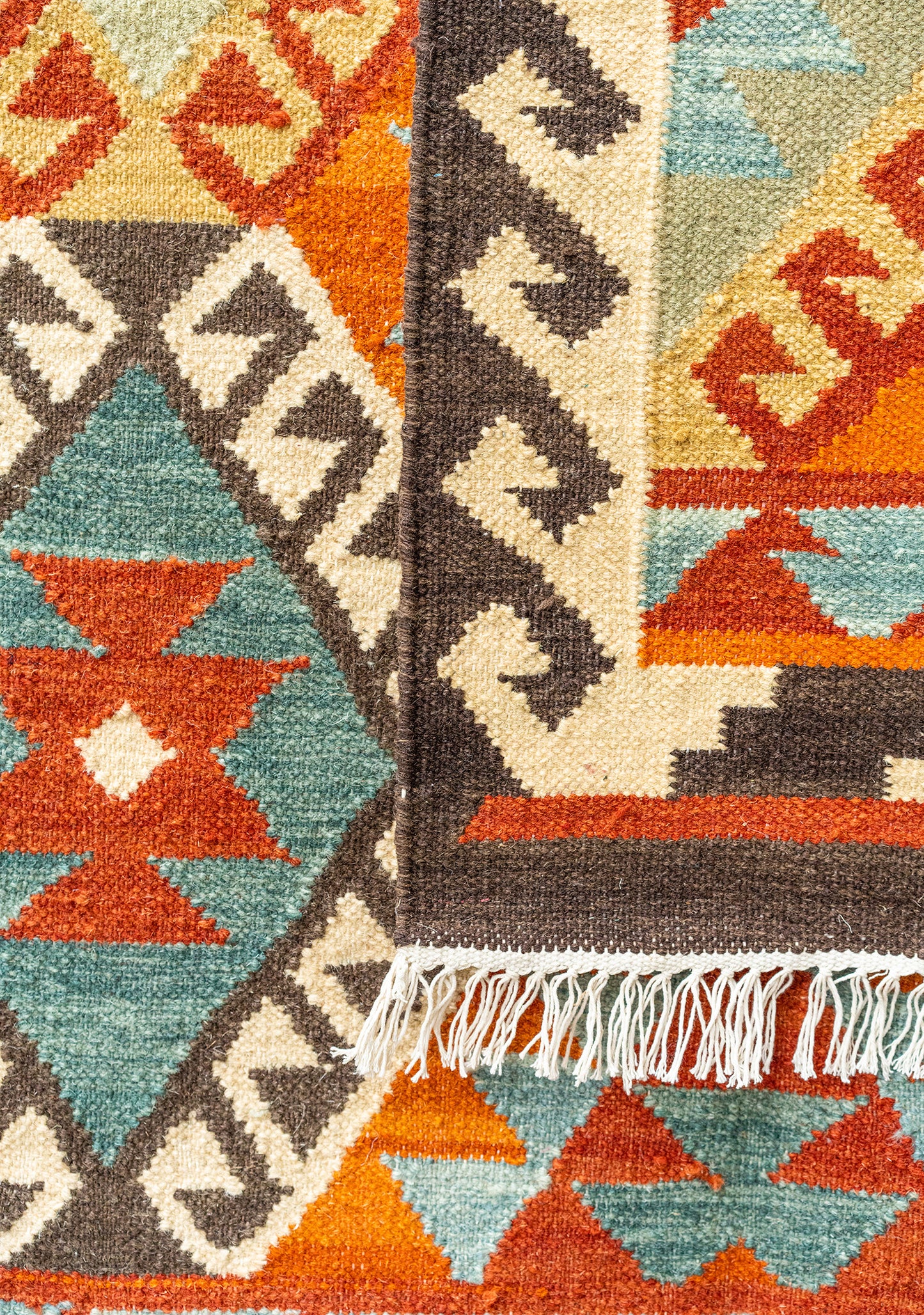 Bohemian Hand Loom Orange & Brown Kilim Rug Runner