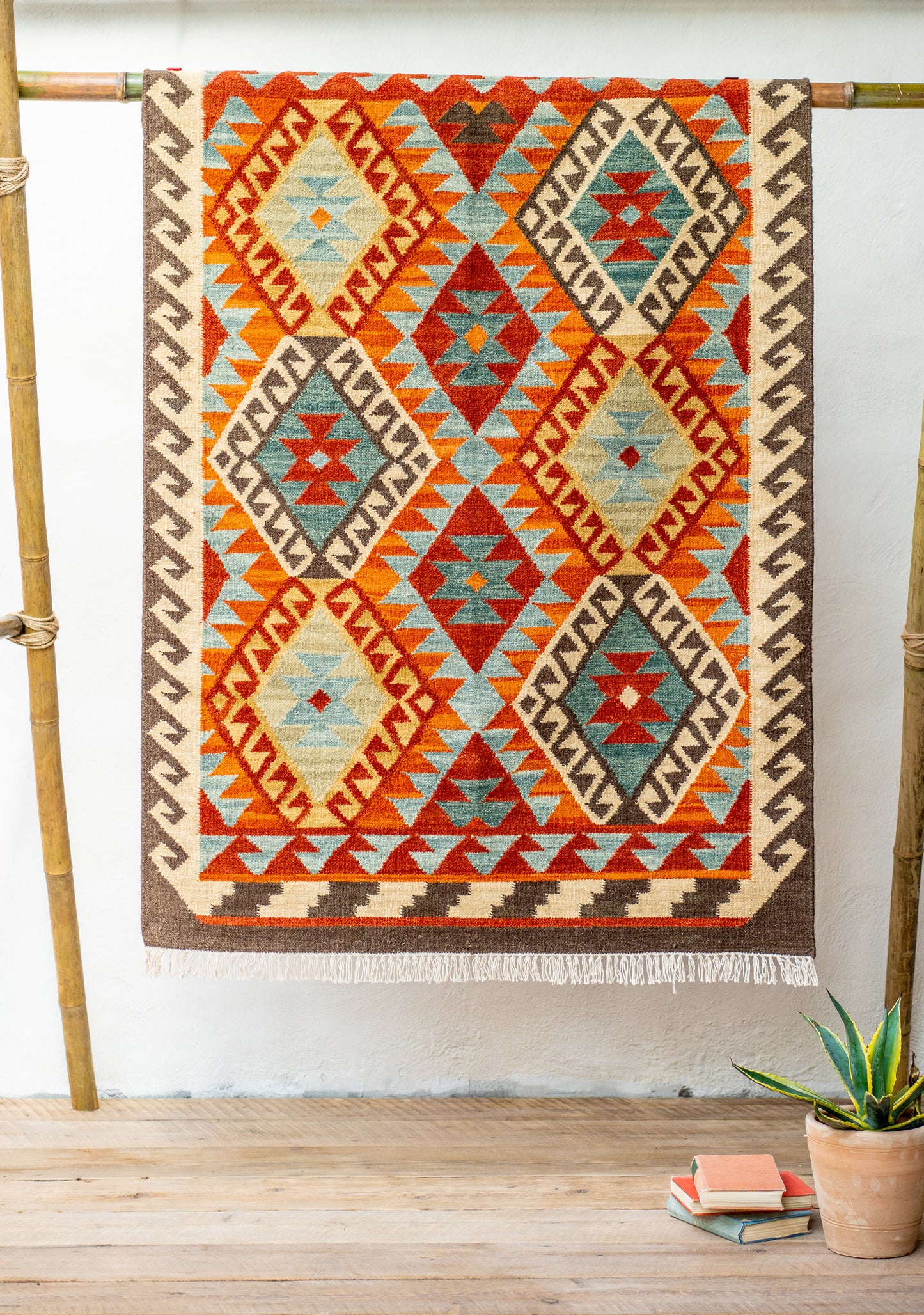 Bohemian Hand Loom Orange & Brown Kilim Rug Runner