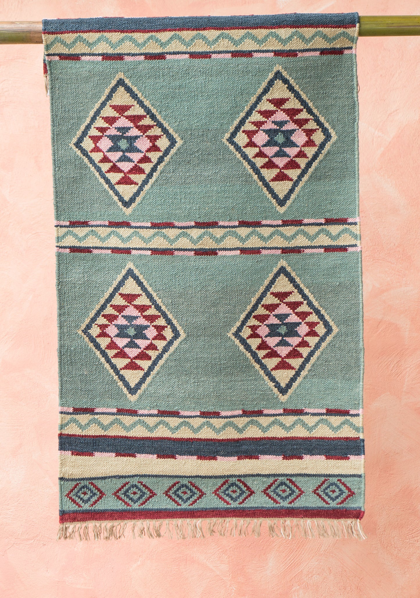 Soft Blue Hand Woven Wool/Cotton Kilim Rug