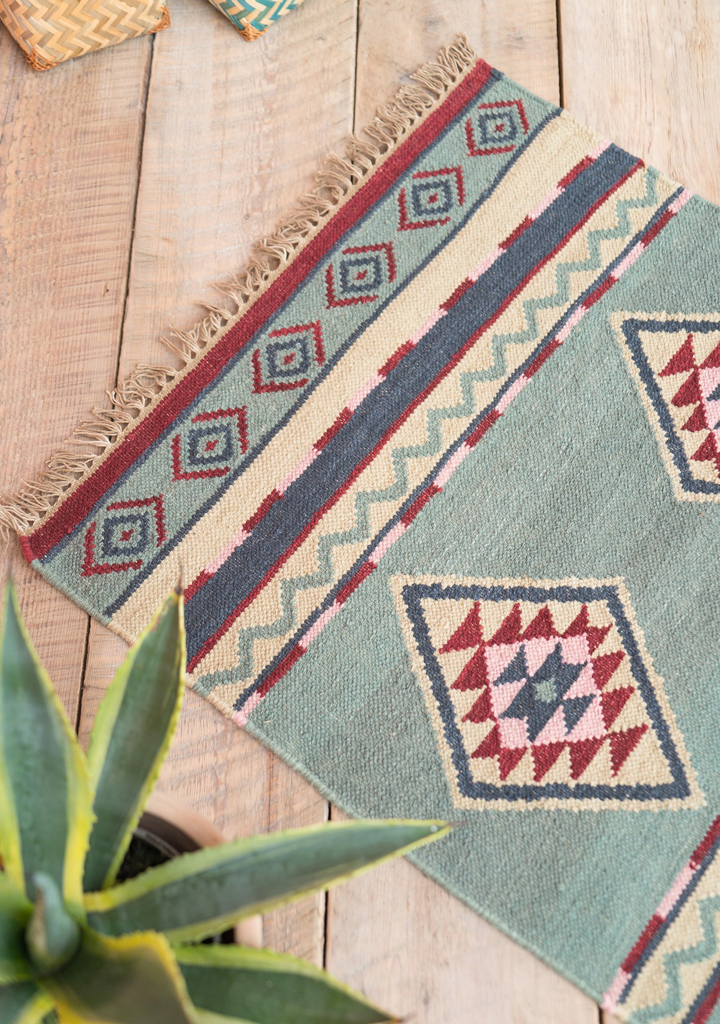 Soft Blue Hand Woven Wool/Cotton Kilim Rug