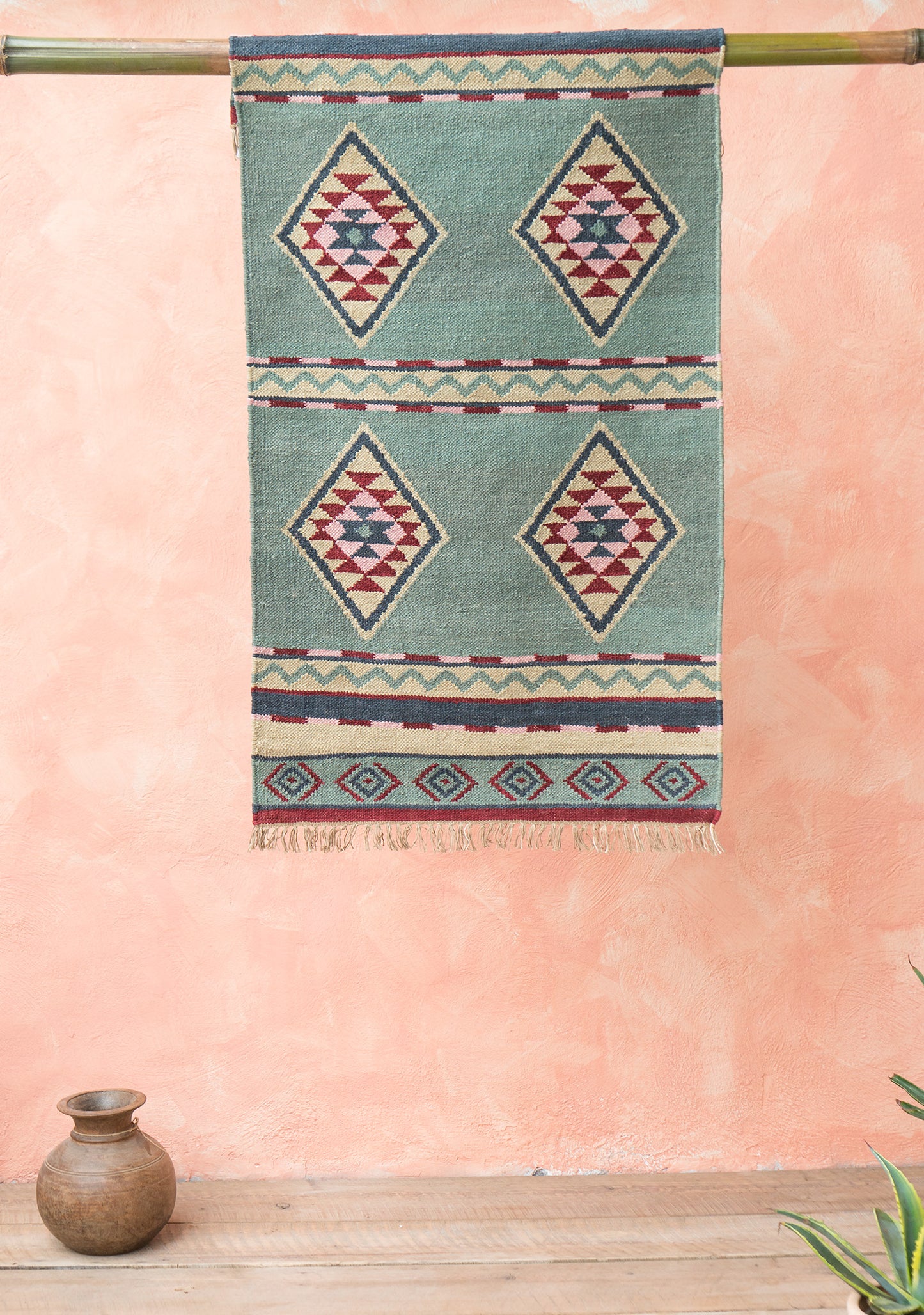 Soft Blue Hand Woven Wool/Cotton Kilim Rug
