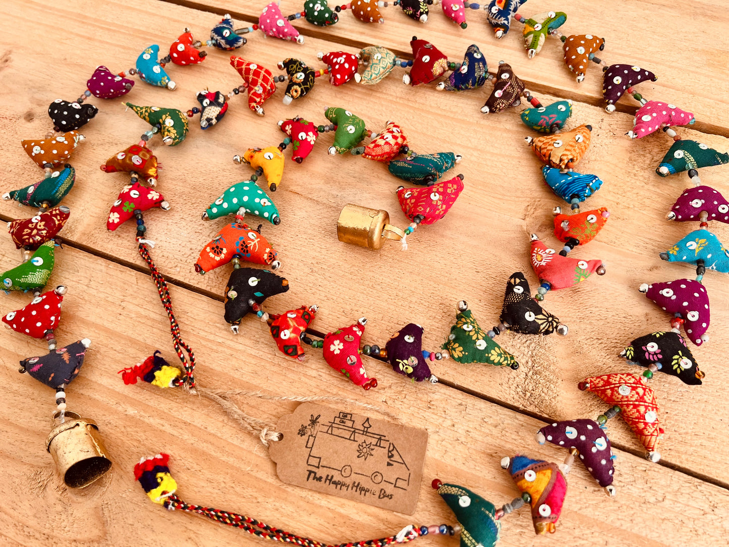 Handmade Fair Trade Ethically Sourced Bohemian Hippie Recycled Fabric mini toys Bird Bells Traditional Tota Indian bell home doorway Window Decor long size & multicoloured 