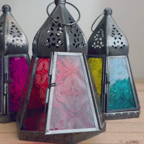 Handmade Fair Trade Moroccan Style Bohemian T Light Holder Lantern Blue Purple Orange 