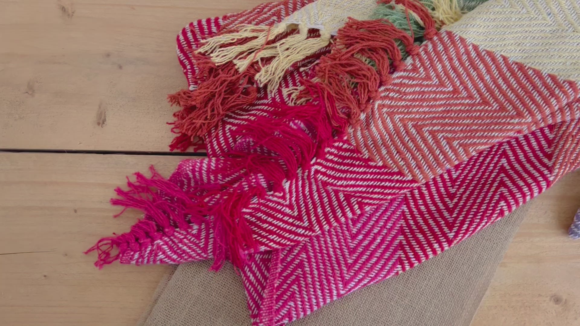 Herringbone weave handmade rainbow stripe throw blanket, colourful rainbow colour stripes with colourful tassel edge, boho hippie bohemian decor blanket throw, fair trade & ethically sourced