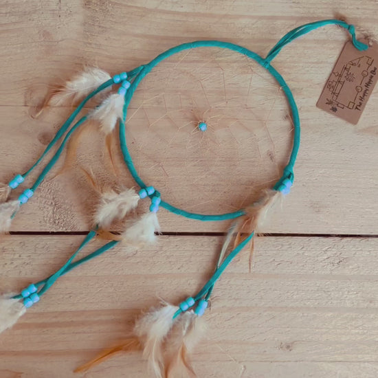 Turquoise teal handmade fair trade ethically sourced dream catcher natural feather dreamcatcher boho hippie bohemian home decor hanging dream catcher