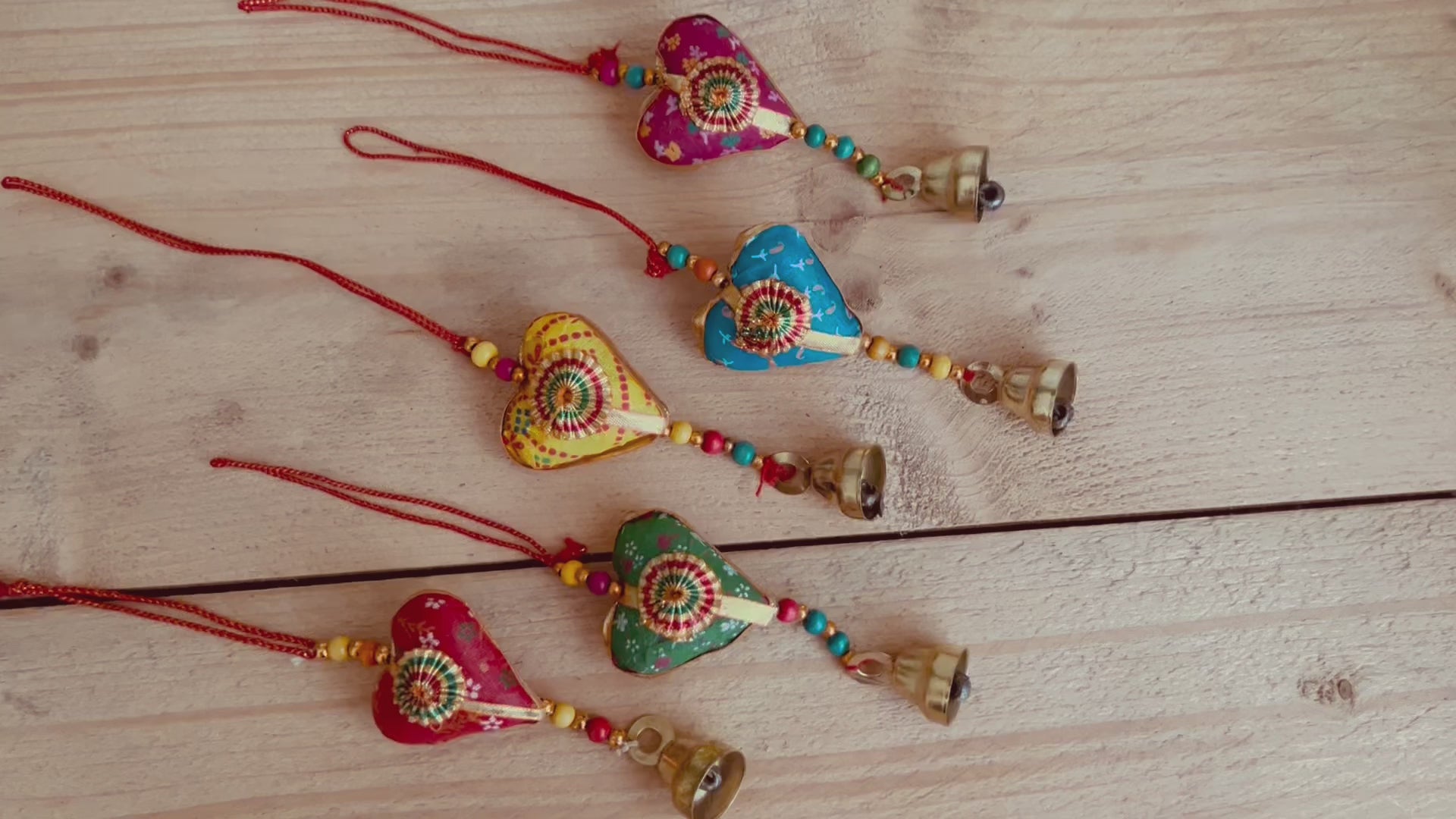 Handmade & Fair Trade Fabric Heart Bell In Recycled Sari Material Hippie Bohemian Decor