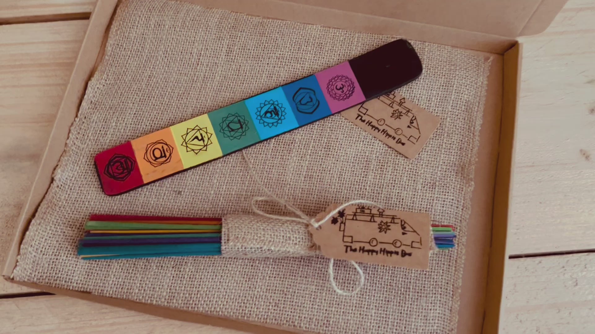 Handmade Fair Trade Chakra Design Mango Wood Incense Holder & Rainbow Incense Sticks Gift Set