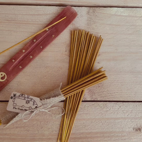 Handmade fair trade citronella summer yellow incense sticks incense holder ash catcher set plastic free eco incense