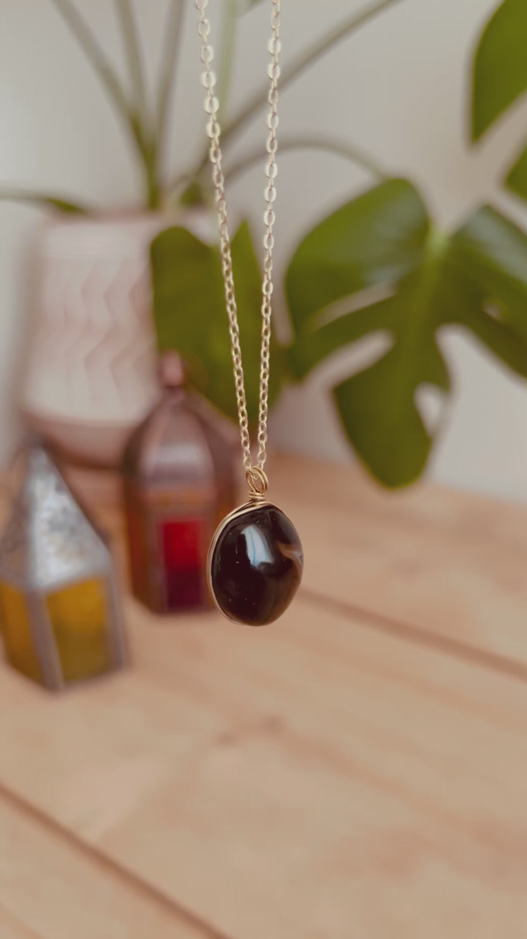 Gem stone pendant necklace handmade fair trade ethical jewellery onyx ethically sourced polished stone necklace