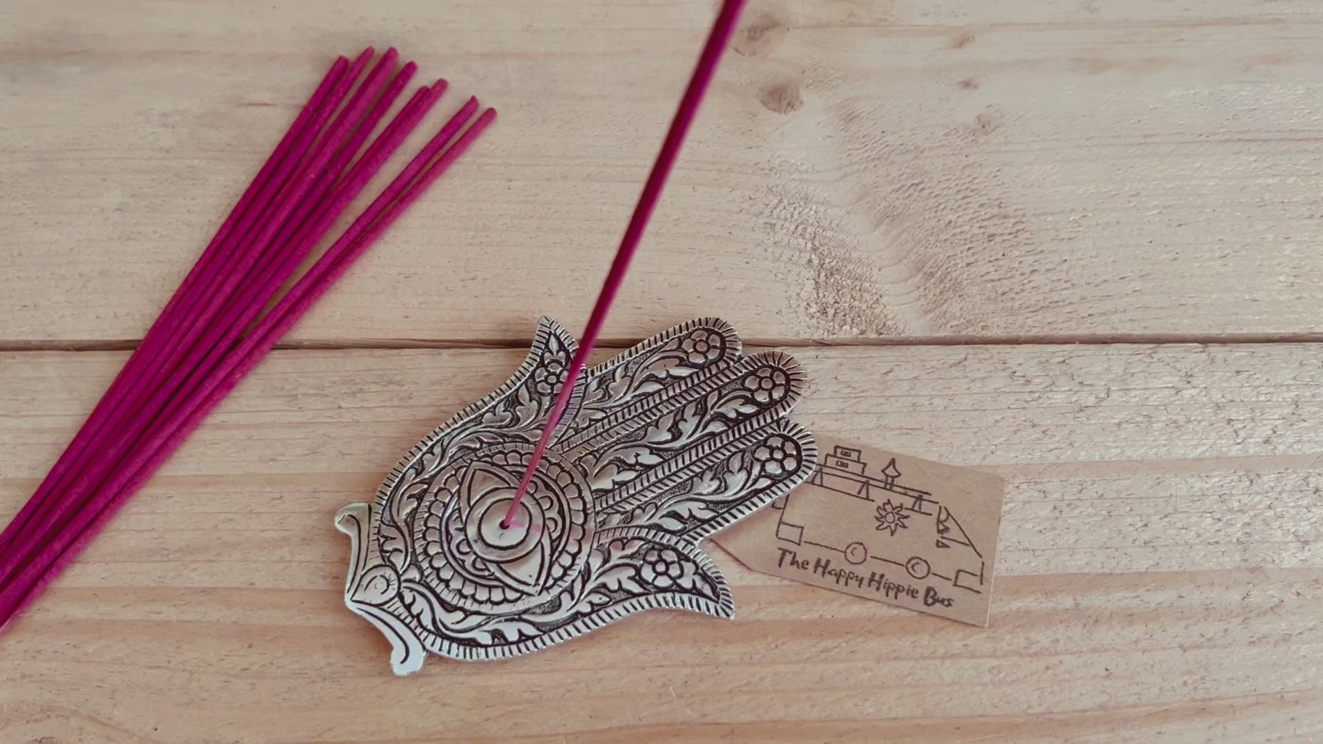 Hamsa hand incense joss stick incense stick burner holder silver metal hand of Fatima handmade fair trade incense 