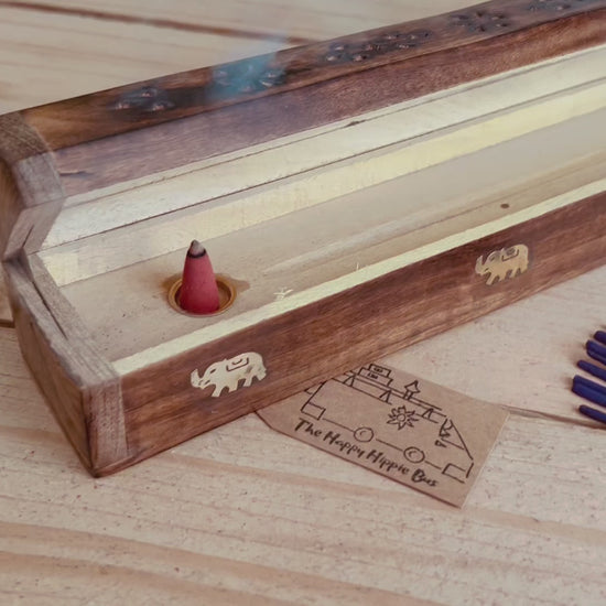 Wooden incense holder ash catcher incense cones incense joss sticks burner coffin box fair trade handmade ethical incense