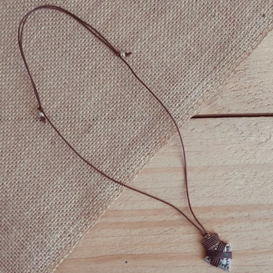 Handmade Fair Trade Hippie Bohemian Surfer Arrow Head Silver Necklace With Brown Cord Men’s Surfer Necklace 