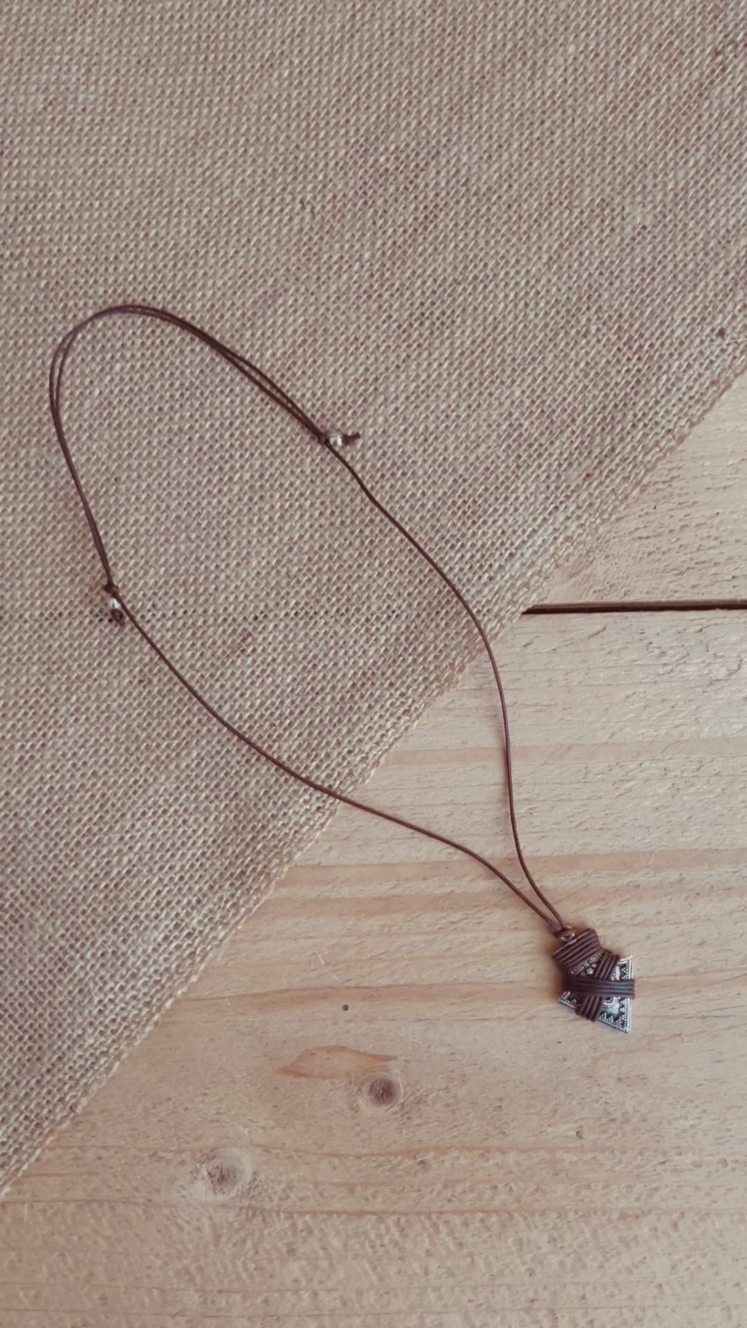 Handmade Fair Trade Hippie Bohemian Surfer Arrow Head Silver Necklace With Brown Cord Men’s Surfer Necklace 