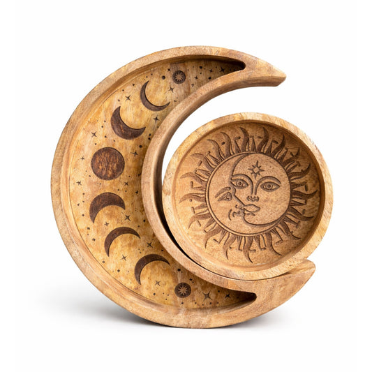 Crescent Moon & Sun Wooden Trinket Tray