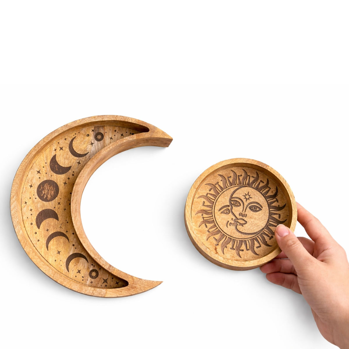 Crescent Moon & Sun Wooden Trinket Tray