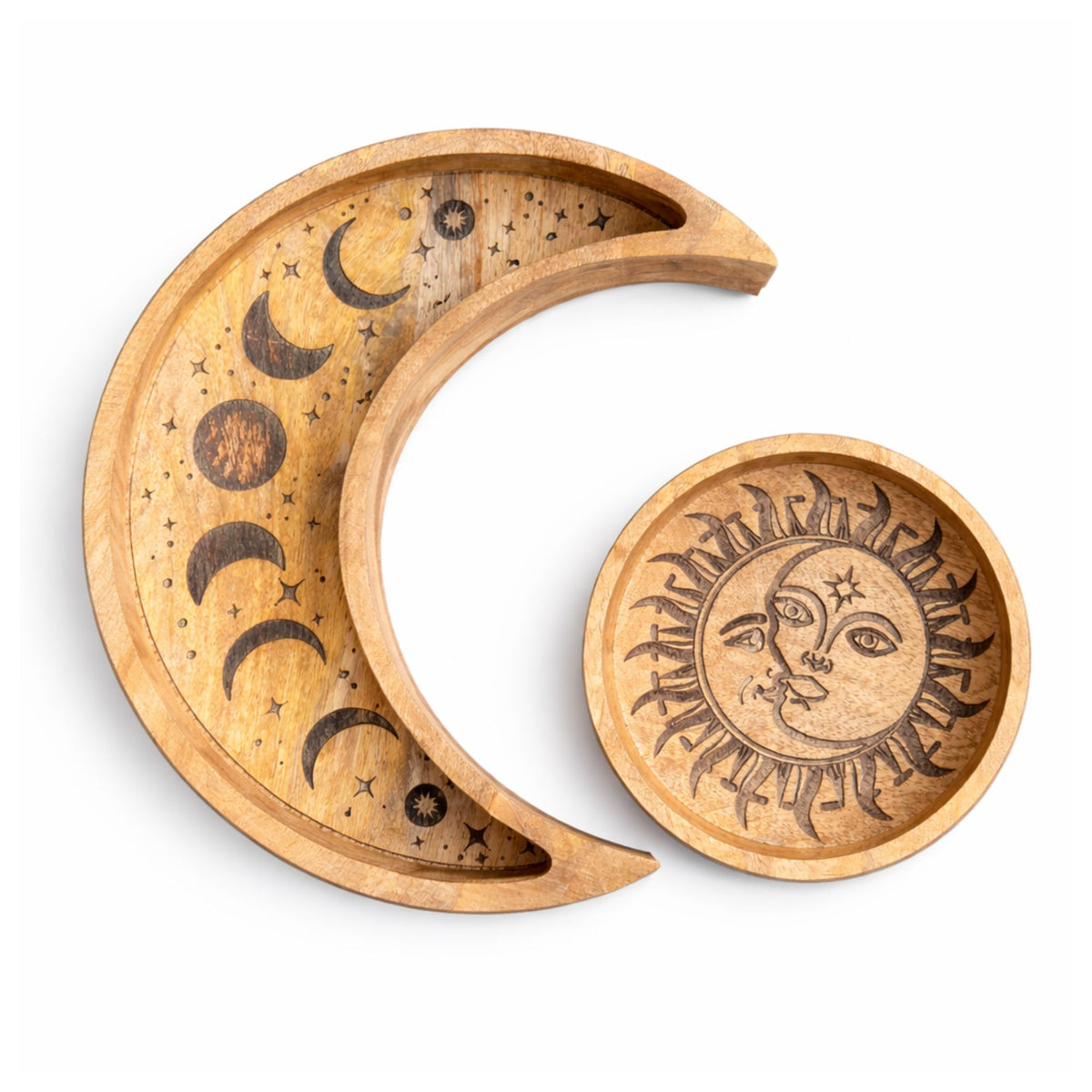Crescent Moon & Sun Wooden Trinket Tray
